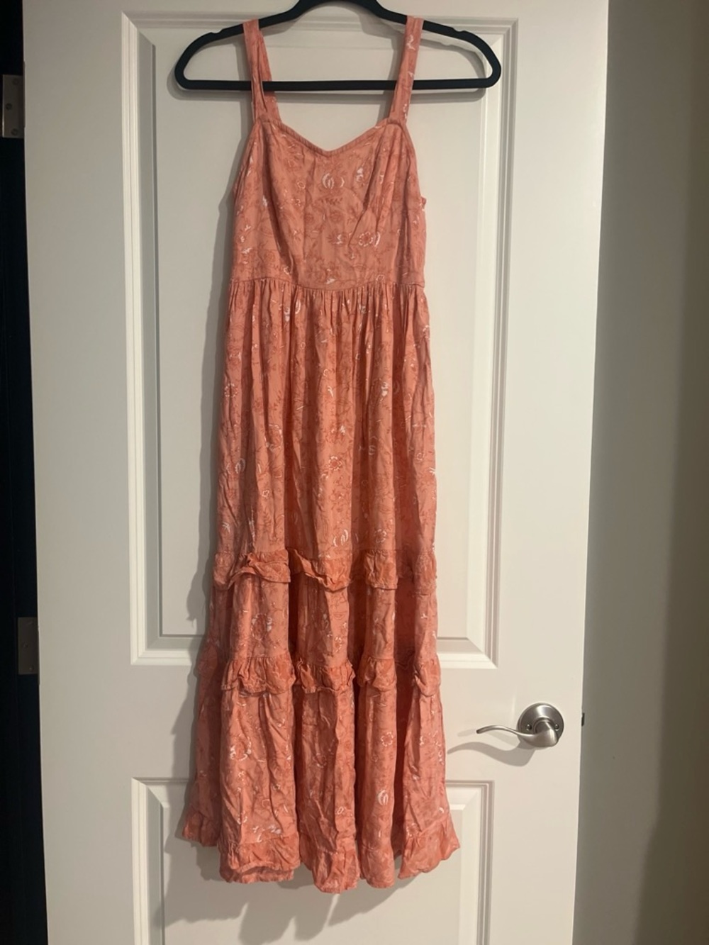 Japna Coral-Peach Floral Maxi Dress with Tiered Skirt